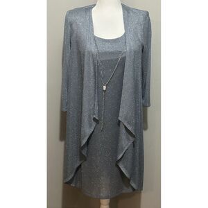 R&M Richards Women's Silver Metallic 2pc Set Jacket & Tank Dress ‎ Size 8 $109